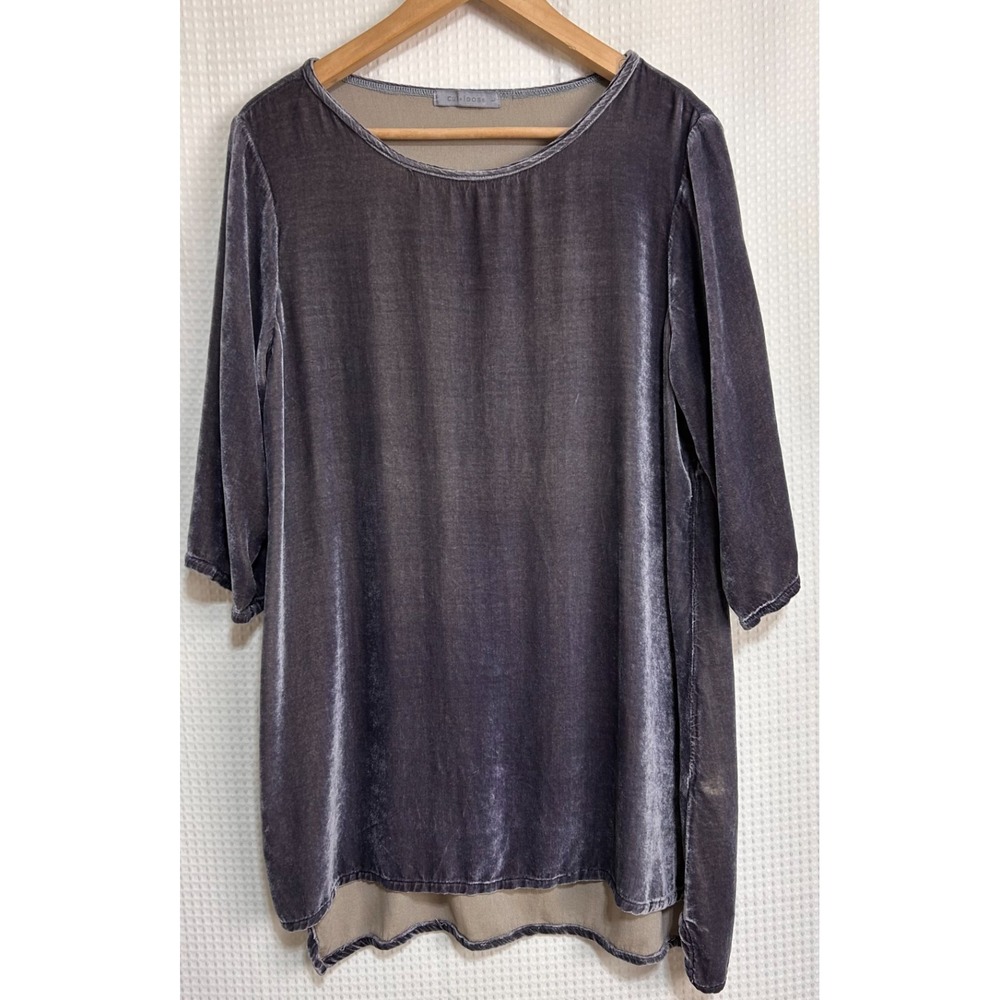 Cut Loose Purple Velvet Swing Top Size L Artsy Lagenlook Rayon Silk USA made a1
